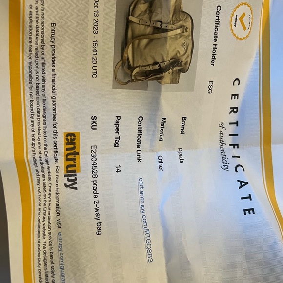 Prada cream 2way leather tote. With authenticity card and entrupy certif… - Picture 5 of 5